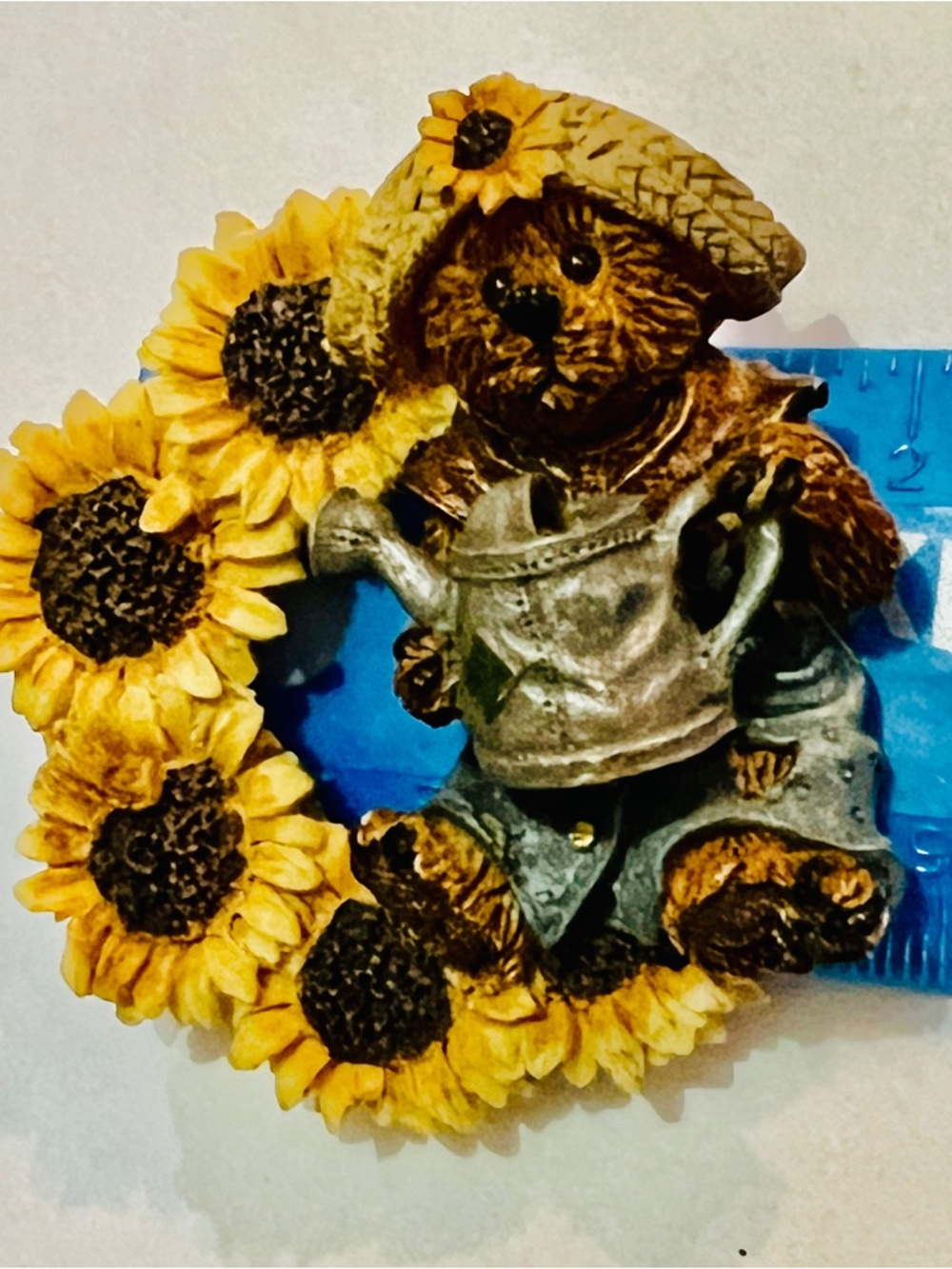 Bear Brooch Pin with Sunflowers and Watering Can - Picture 4 of 4